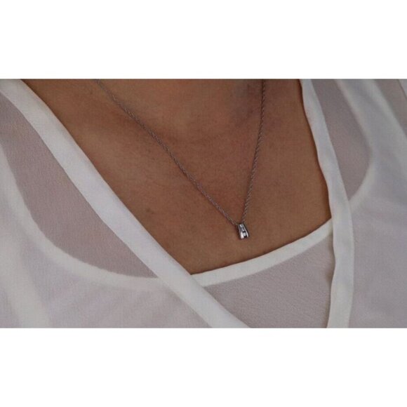 10k White Gold .09ct Diamond Necklace 20" Chain - Picture 4 of 7